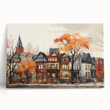 Black and white photo of architectural house designs on a large stretched canvas.