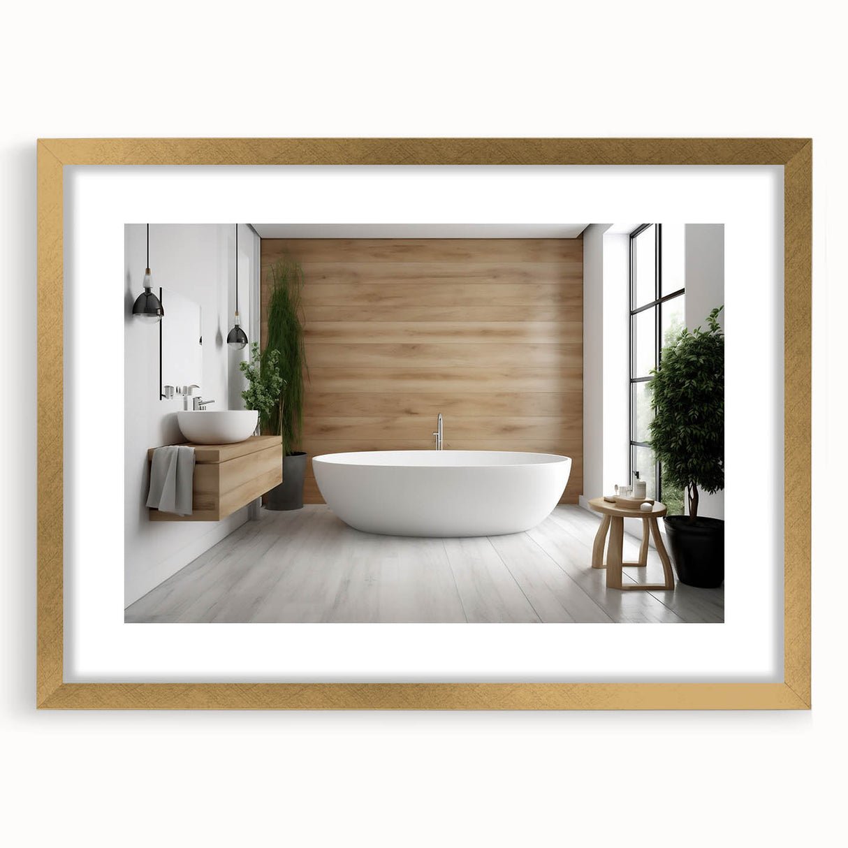 Extra large abstract art print with vibrant, colorful textures on a gold-framed canvas, ideal for living room decor.