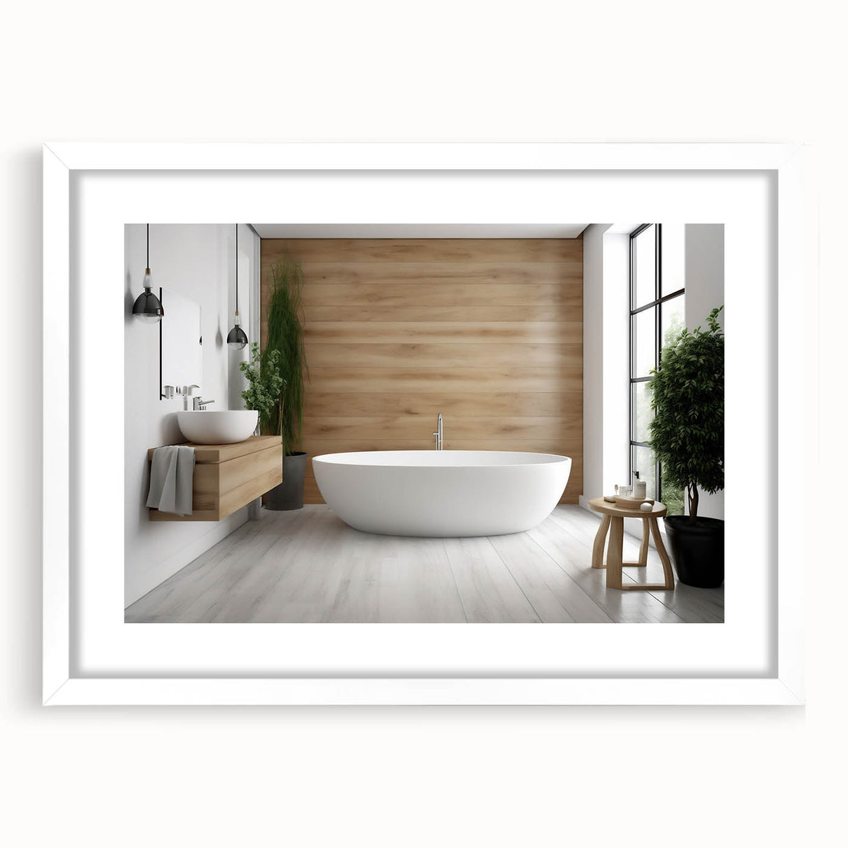 Textured abstract art print in muted gray and blue tones, framed with a white mat, suitable for bedroom decor.