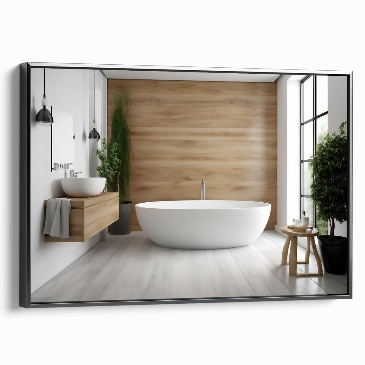 Black and white framed canvas depicting a vintage landscape painting, ideal for bedroom wall decor.