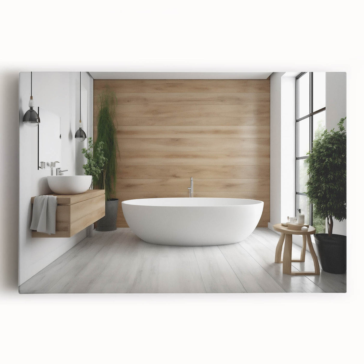 Large black and white canvas print of a minimalist kitchen interior, suitable for kitchen wall art.