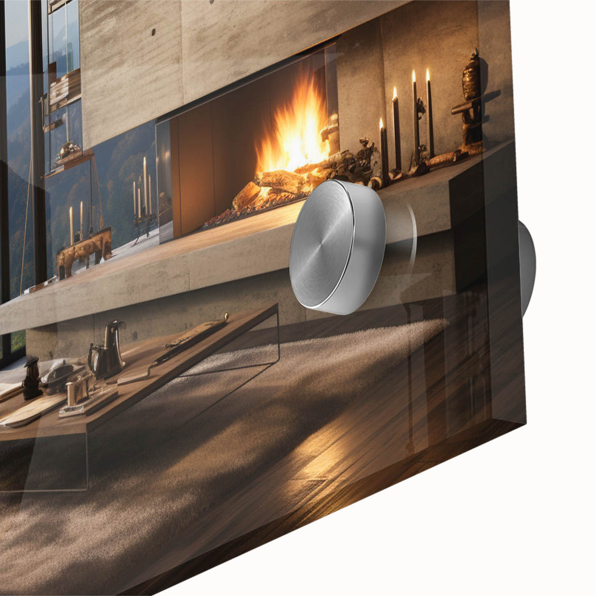Large abstract wall art in mid-century modernist style on acrylic, featuring geometric shapes in earth tones.