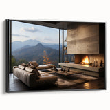 Black and white framed canvas of a vintage landscape painting, ideal for bedroom wall decor.