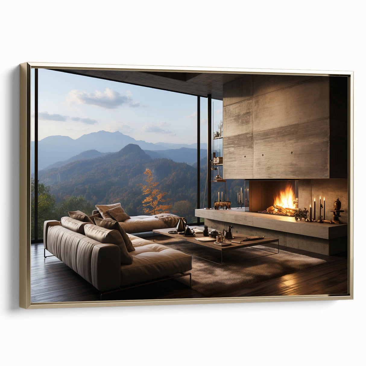 Vintage poster art of a landscape painting on framed canvas, featuring muted earth tones, ideal for bedroom wall decor.