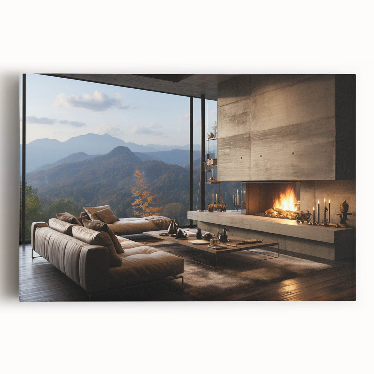 Large black and white photo of an architectural design on stretched canvas, ideal for kitchen wall art.