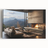 Large black and white photo of an architectural design on stretched canvas, ideal for kitchen wall art.