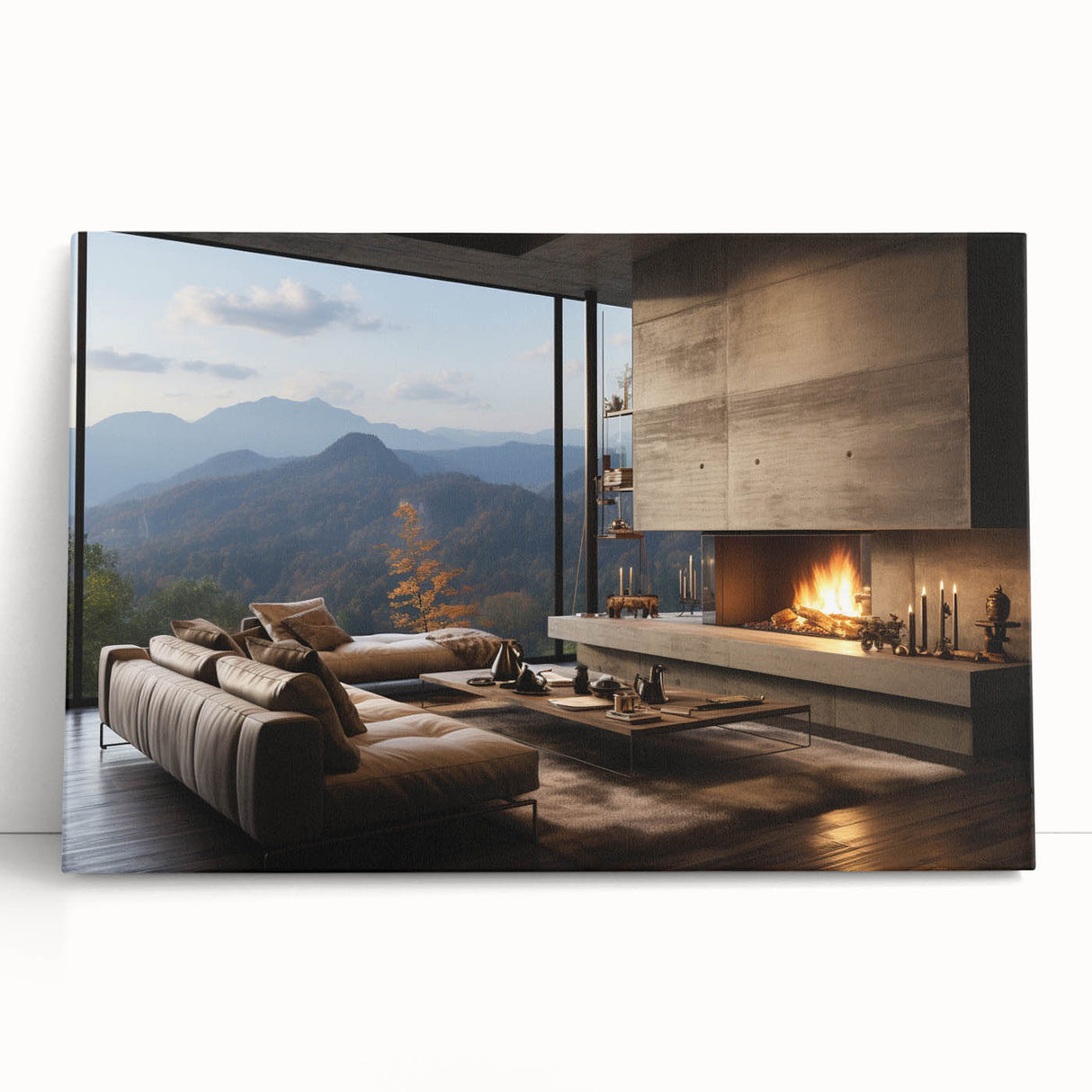 Large black and white photo of an architectural interior on stretched canvas, ideal for kitchen wall art or bedroom ambiance.