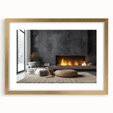 Extra large textured abstract art print in muted gold and beige tones, framed with a golden mat, ideal for living room decor.