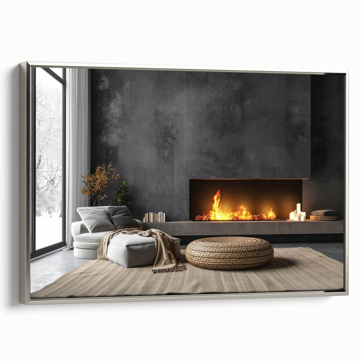 Landscape art painting featuring a vintage poster style with colorful art on a black background, framed canvas.