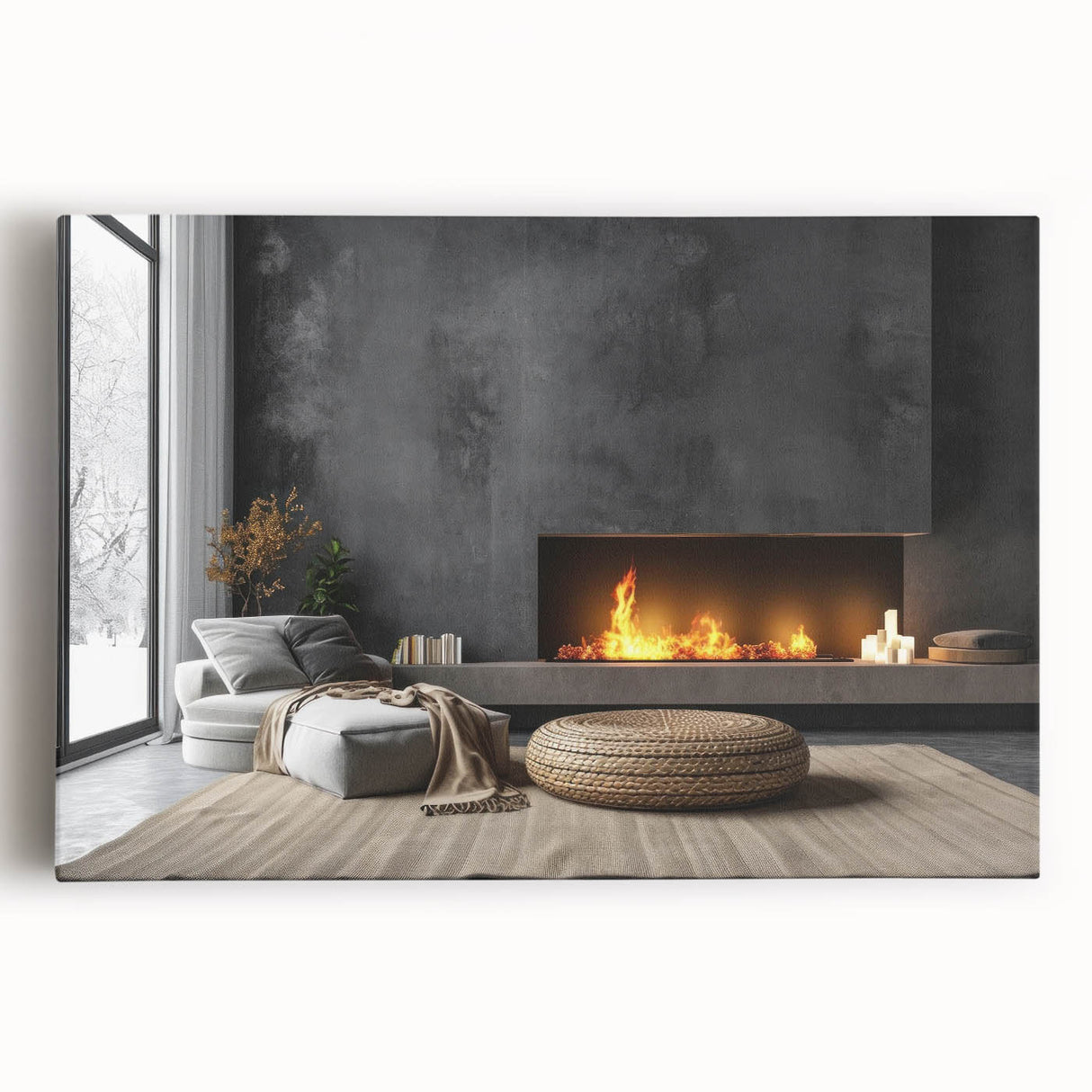 Black and white photo of a modern kitchen interior on large stretched canvas, suited for kitchen wall art.