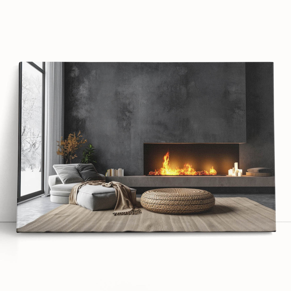 Black and white photo of a modern kitchen interior on large stretched canvas, suitable as kitchen wall art or bedroom decor.