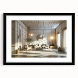 Extra large abstract art print featuring textured, colorful art in a black frame, ideal for living room decor.