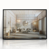 Large abstract wall art with swirling black and white patterns, framed in black, suitable for modern art wall decor.