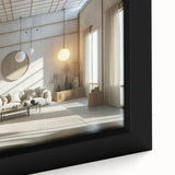 Close-up of textured black wall art featuring colorful abstract design on a large framed canvas, ideal for living room decor.