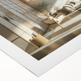 Art Deco poster featuring geometric patterns and metallic gold and black colors on rolled canvas.