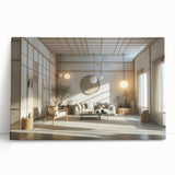 Large black and white photo of an architectural design on stretched canvas, ideal for kitchen wall art or bedroom ambiance.
