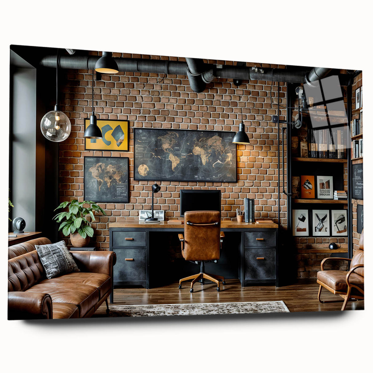 Large abstract wall art on acrylic glass, featuring swirls of blue and gray, ideal for bedroom or dining room decor.