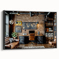 Black and white vintage poster art of a landscape on framed canvas, ideal for bedroom wall decor.