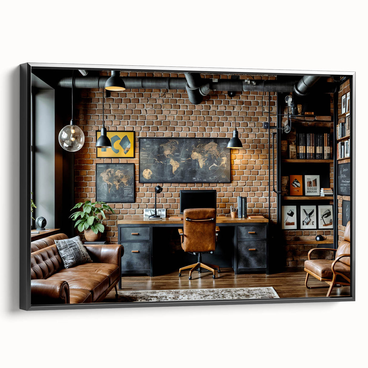 Black and white vintage poster art of a landscape on framed canvas, ideal for bedroom wall decor.