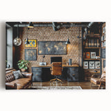Large black and white photo of an intricate staircase on stretched canvas, ideal for kitchen art.