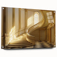 Large abstract wall art on acrylic glass featuring swirls of blue and gray, suitable for bedroom or dining room decor.
