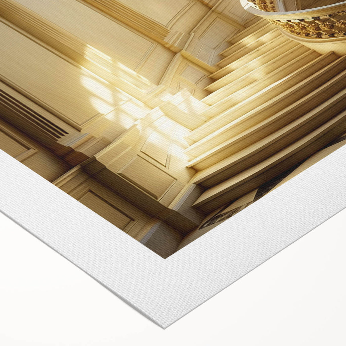 Art deco poster featuring geometric patterns in gold and black on rolled canvas, suitable for dining room walls.