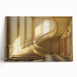 Large black and white photo of an architectural design on stretched canvas, ideal for kitchen wall art or bedroom.