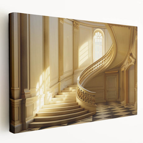 Large art print on stretched canvas featuring a detailed architectural interior design, ideal for kitchen wall art.