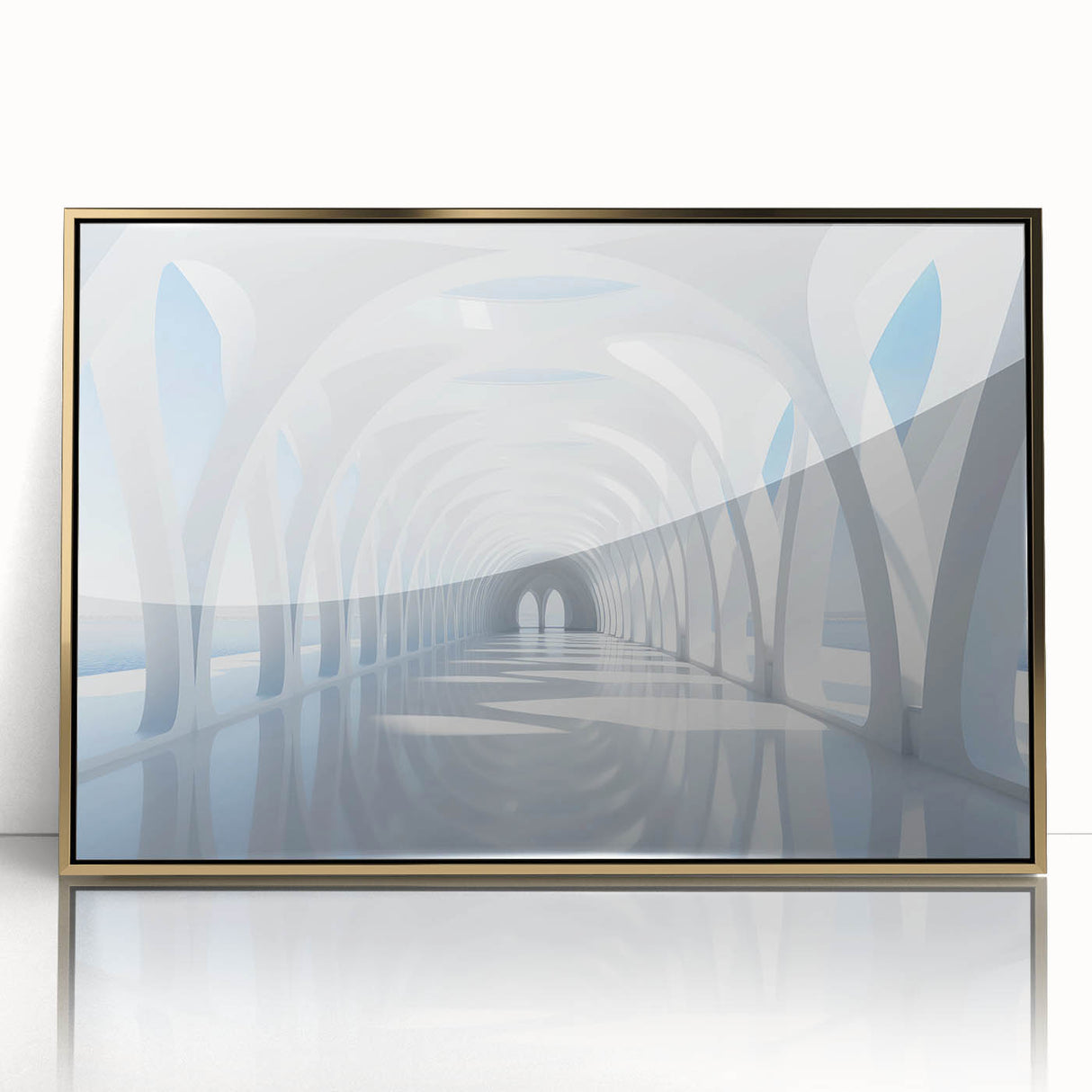 Mid-century modernist large art print of abstract shapes in gold and black, acrylic framed, ideal for modern art wall decor.