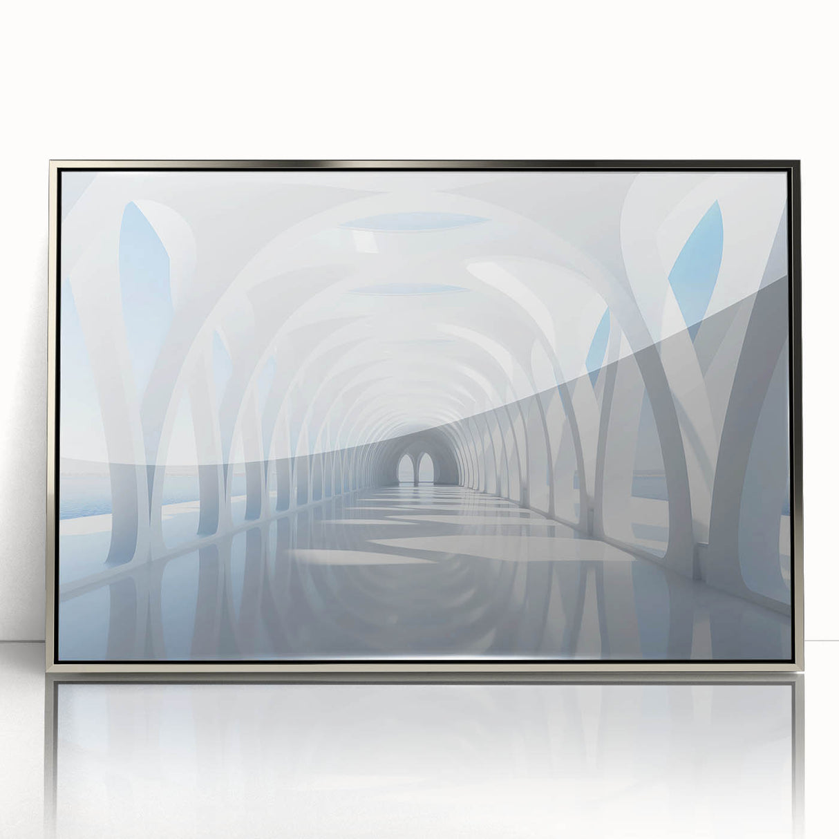 Mid-century modernist art depicting geometric shapes in muted tones, framed acrylic, ideal for nursery wall decor.