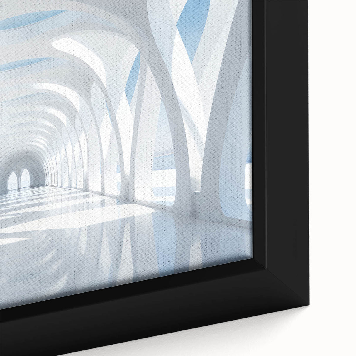 Close-up of black wall art featuring colorful, textured abstract design on a framed canvas, ideal for living room decor.