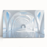 Large black and white photo of an architectural interior on stretched canvas, ideal for kitchen wall art or bedroom ambiance.