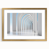 Extra large abstract art print with textured surface in muted gray and gold, framed in gold, ideal for living room decor.