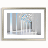 Textured abstract art print in muted gray and silver, framed with a mat, ideal for modern bedroom ambiance.