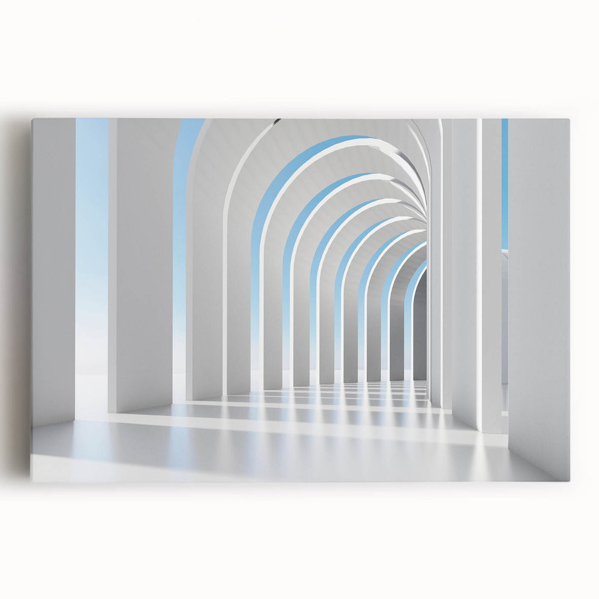 Large black and white architectural print on stretched canvas, depicting detailed building facades.