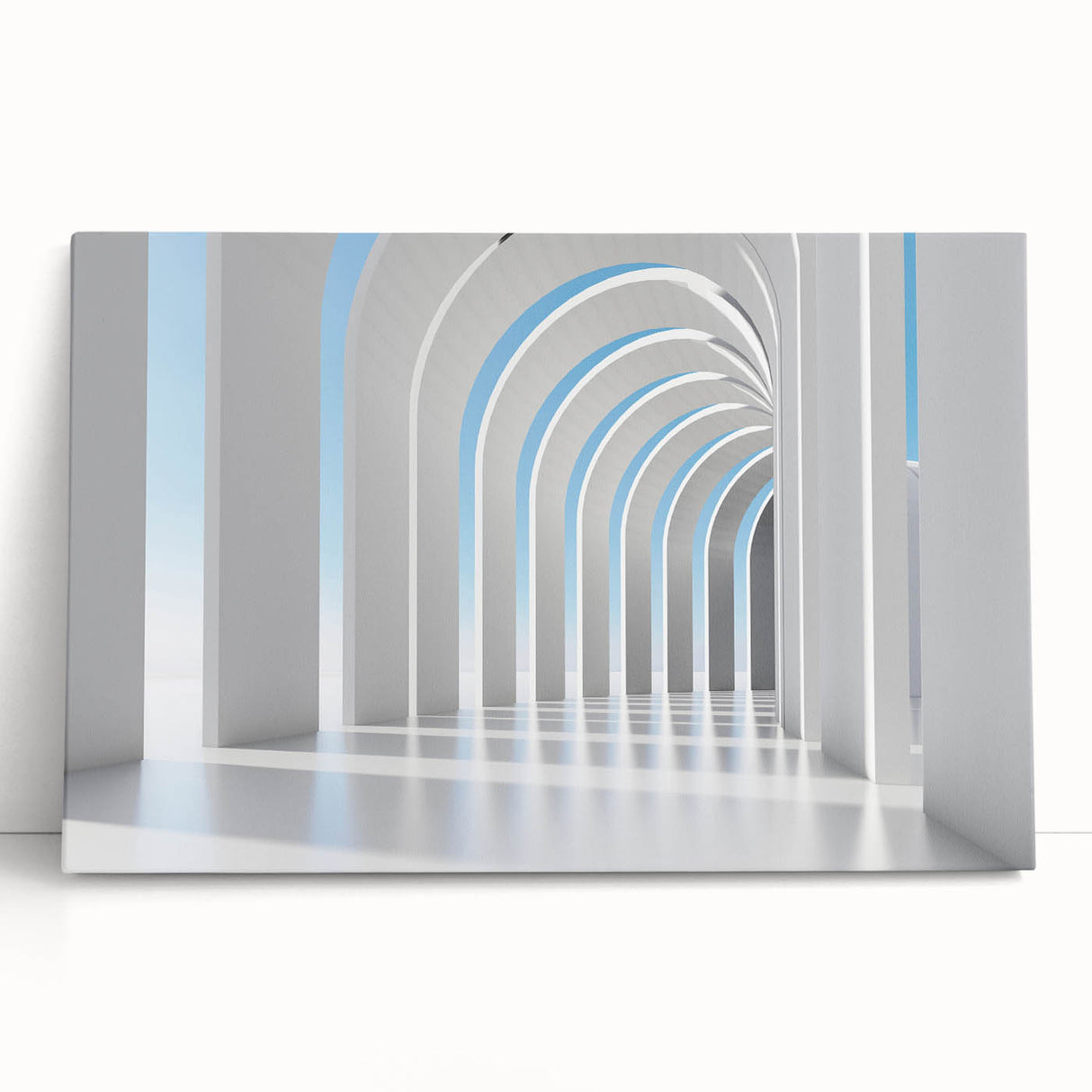 Black and white photograph of an architectural interior on stretched canvas, ideal for kitchen wall art or bedroom decor.