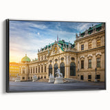 Black and white framed canvas featuring a vintage landscape painting, ideal for bedroom wall art.