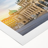 Art deco poster featuring a geometric pattern in black and gold on a rolled canvas, suitable for dining room decor.