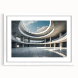 Abstract art print featuring geometric shapes in muted tones on a white framed canvas, suitable for dining room decor.