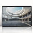 Large abstract wall art featuring geometric shapes in muted earth tones, framed in black acrylic.