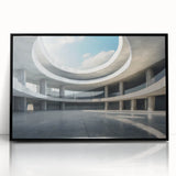 Large abstract wall art featuring geometric shapes in muted earth tones, framed in black acrylic.