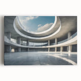 Black and white photo of an architectural museum on stretched canvas, suitable for kitchen wall art.