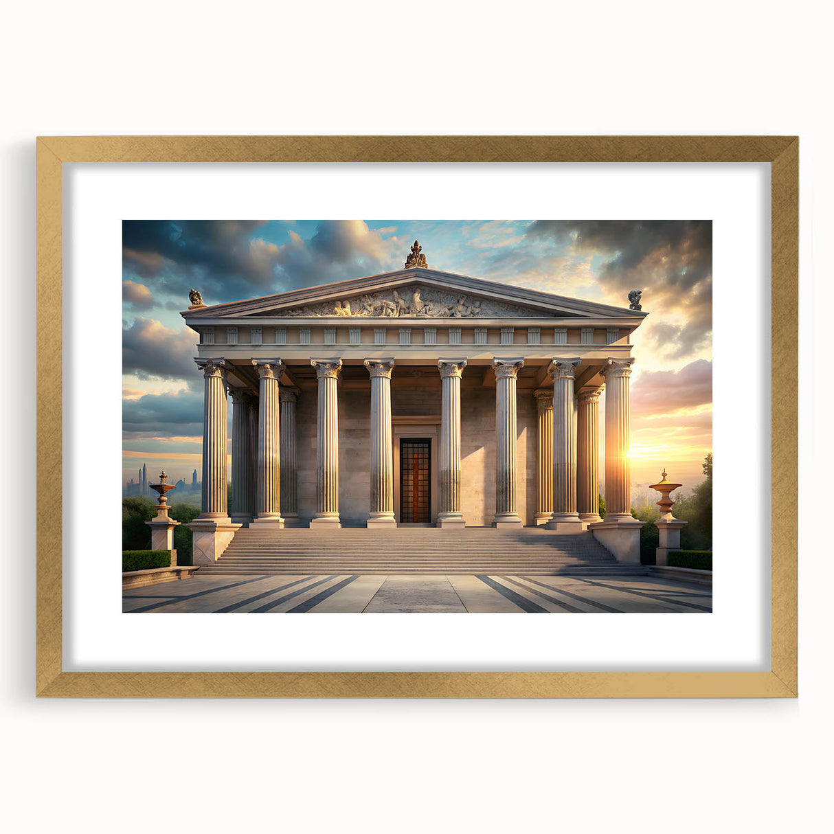 Extra large abstract art print with textured design in muted gold and cream hues, framed with a gold mat.