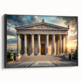 Black and white framed canvas of a vintage landscape art painting, ideal for bedroom wall decor.