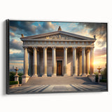 Black and white framed canvas of a vintage landscape art painting, ideal for bedroom wall decor.