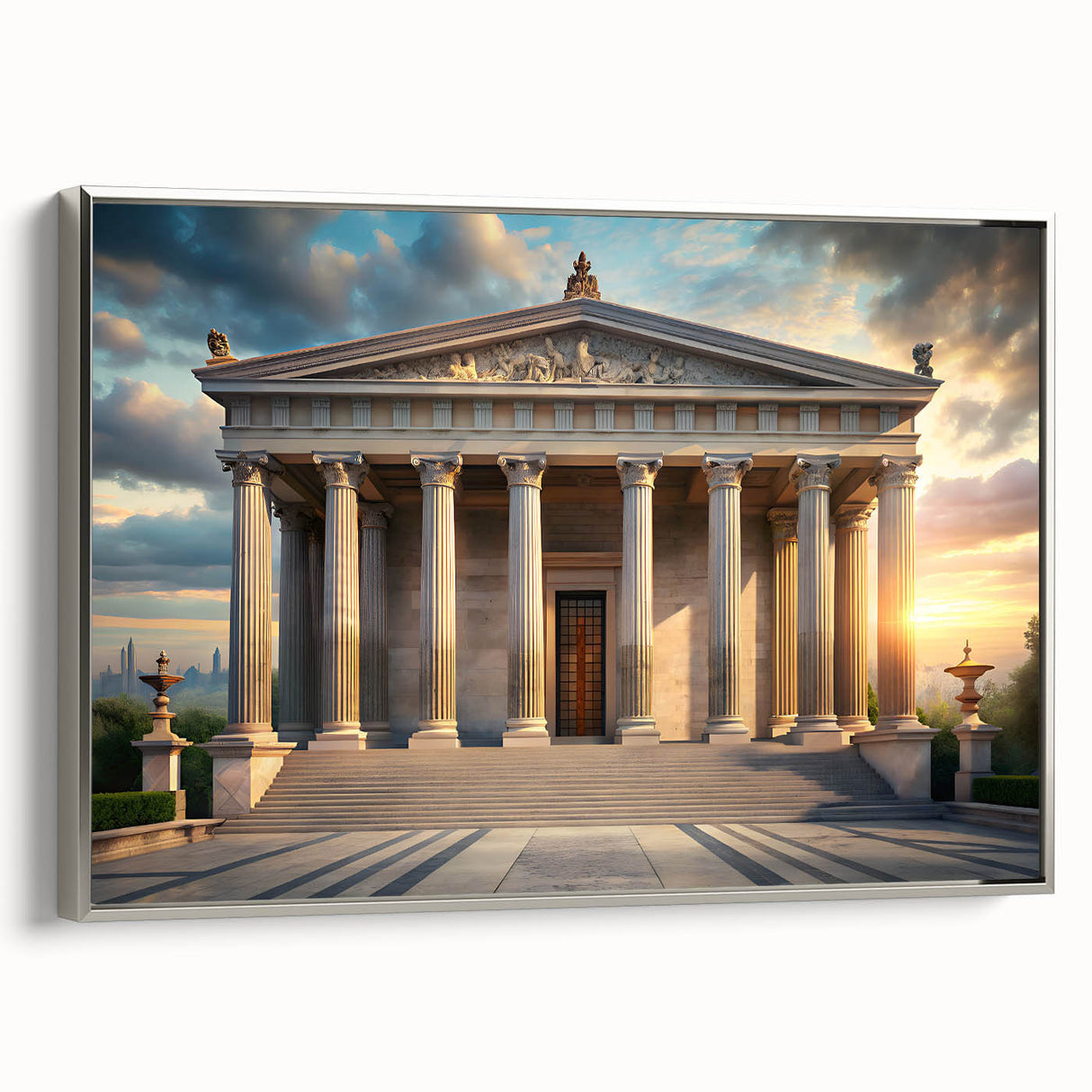 Framed canvas featuring a black and colorful vintage poster art landscape, ideal for living room decor.