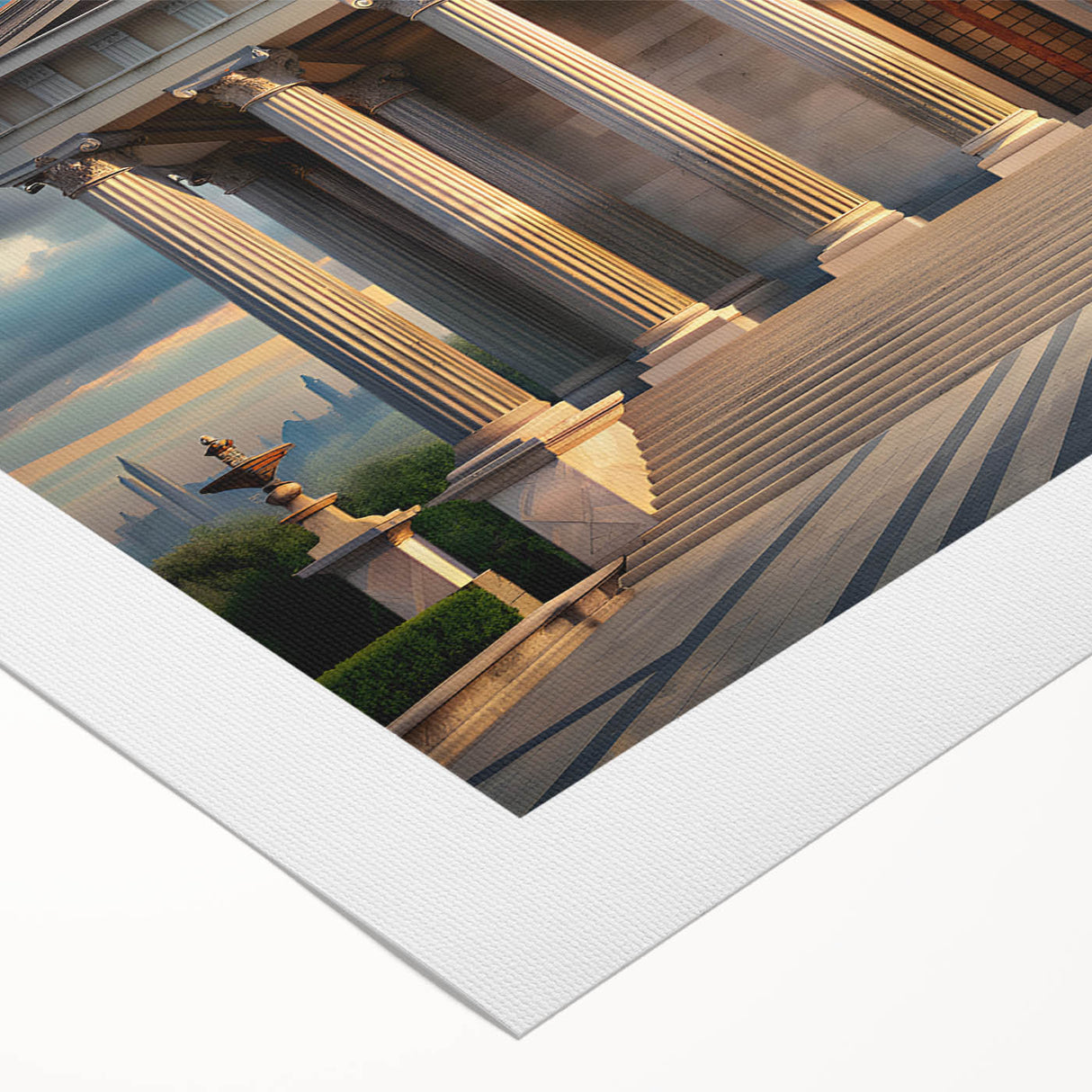 Art Deco poster featuring a stylized architectural design in monochrome, printed on rolled canvas.