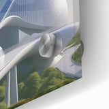 Large abstract wall art in mid-century modernist style on acrylic glass, featuring geometric shapes in muted earth tones.