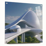 Large abstract wall art on acrylic glass depicting vibrant geometric shapes, ideal for modern dining room decor.