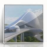 Art Deco poster featuring geometric patterns in muted gold and white tones, framed acrylic.